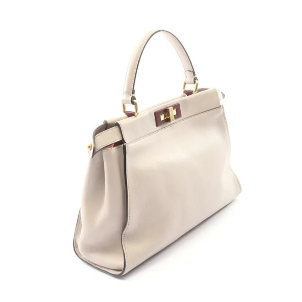 Fendi Leather Peekaboo Beige Regular Handbag Cream Tan Cream